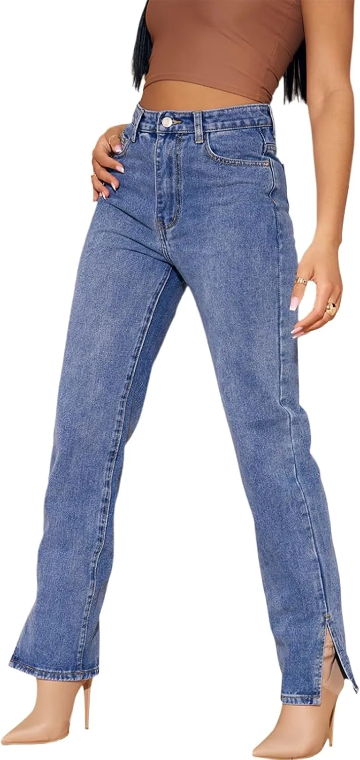 

Женские джинсы скинни прямого кроя на средней посадке RomMoon