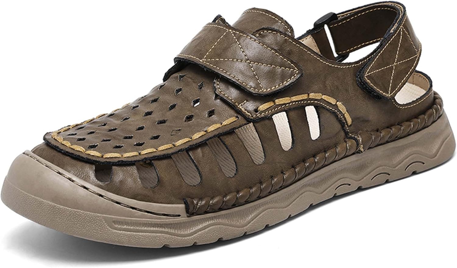 

Мужские сандалии большого размера, летние, с закрытым носком, спортивные, противоскользящие, быстро сохнущие, для активного отдыха на улице, походов, рыбалки, пляжа, удобные и повседневные Generic, хаки