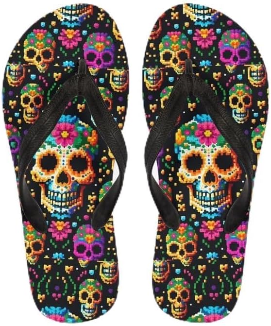 

Женские пляжные шлепанцы Semiouray с камуфляжным принтом, подсолнечник, тюльпан, легкие летние тапочки, сандалии-вьетнамки для отпуска на Гавайях, Skull Pixel Floral