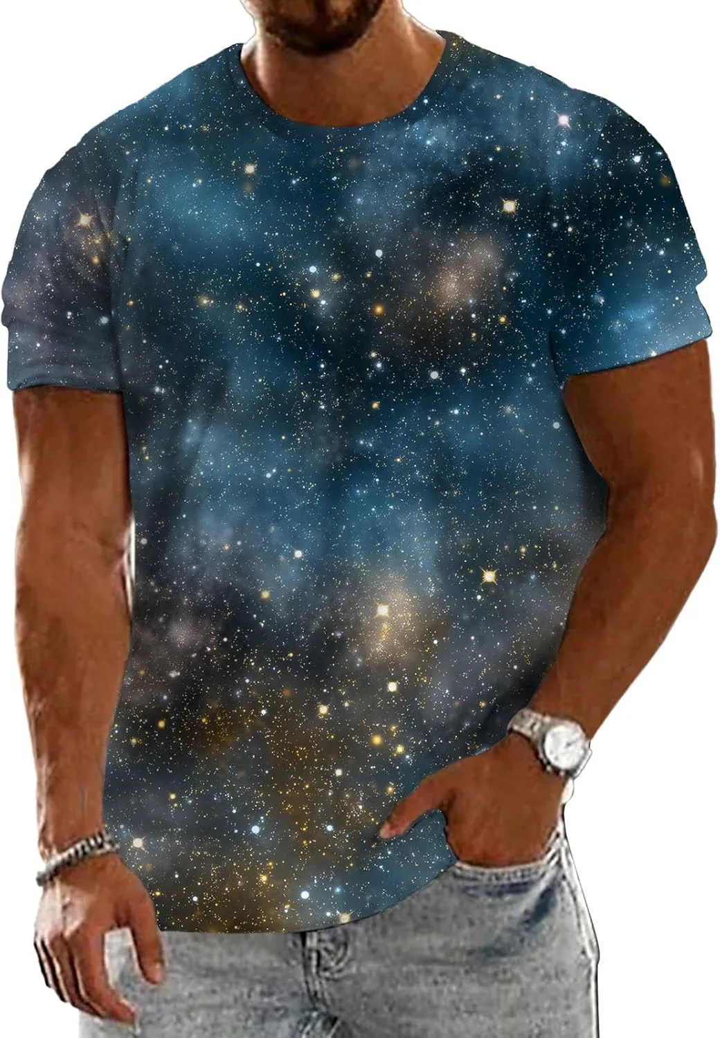 Мужская футболка Casual Starry, мягкая, эластичная, свободного кроя, с коротким рукавом, размеры S–5XL
