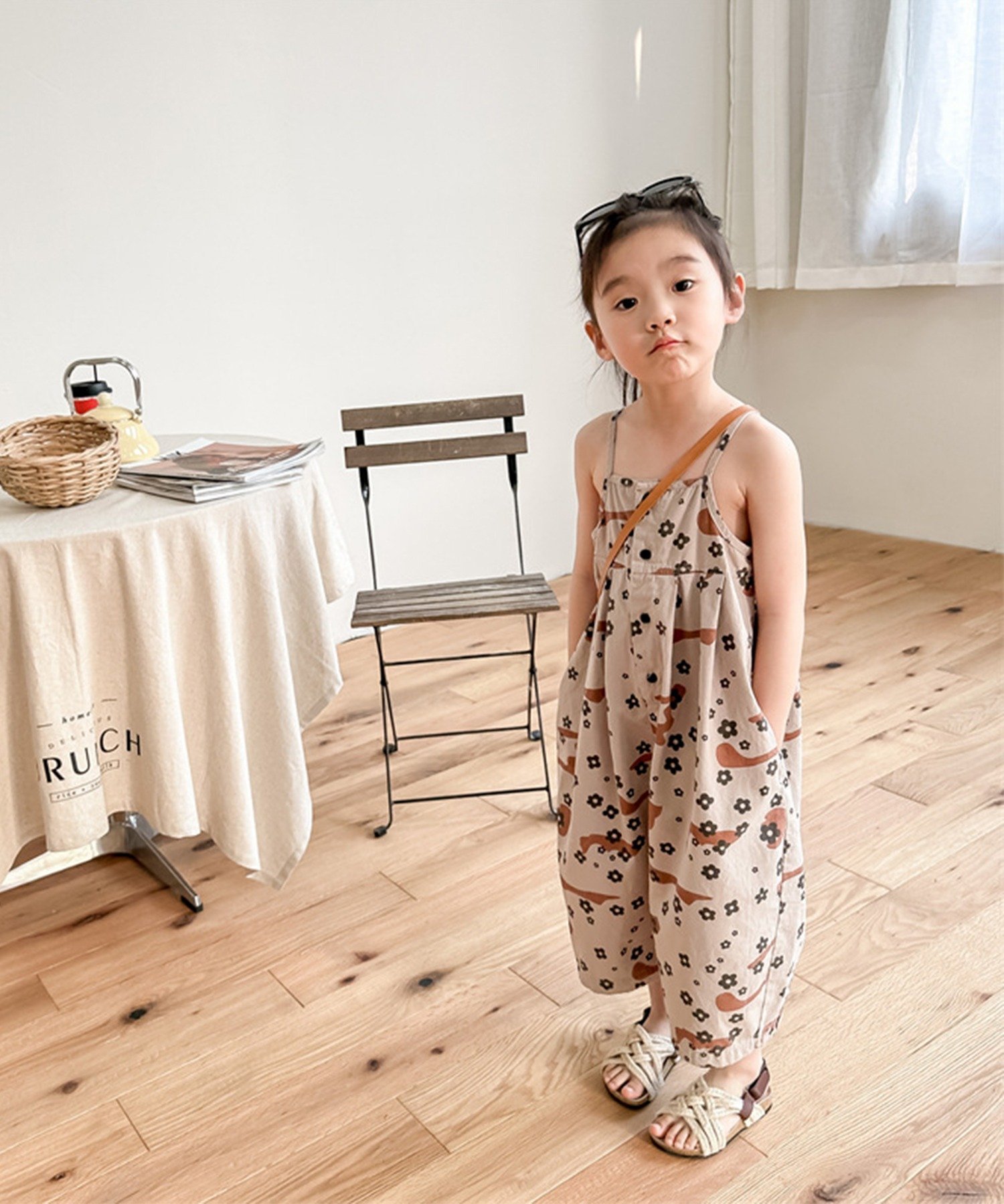 Корейский детский комбинезон с принтом, длиной 3/4 Aimoha Kids, Light beige — фото 3