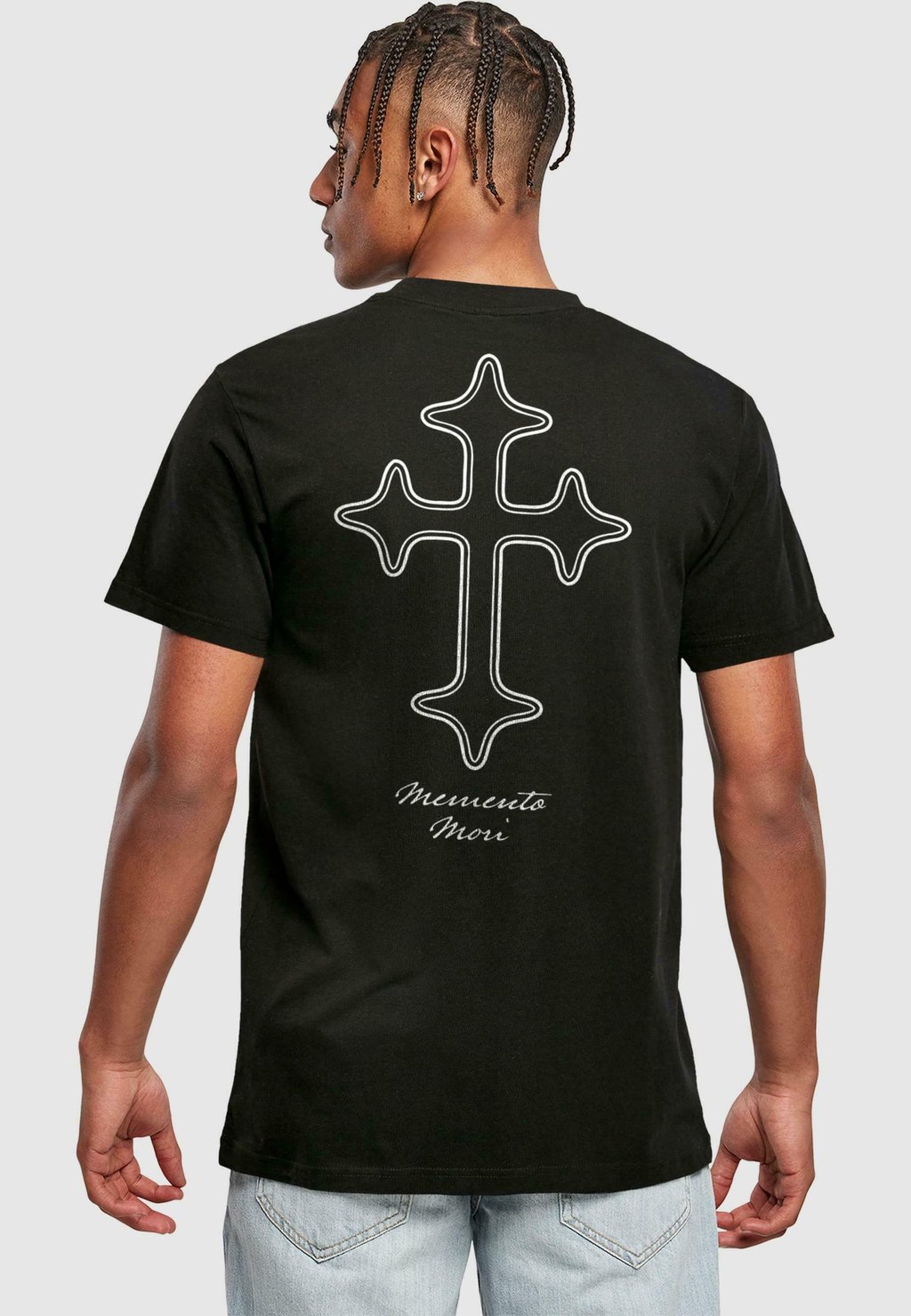 

Футболка с принтом MEMENTO MORI ONELINE CROSS Mister Tee, светло-серый