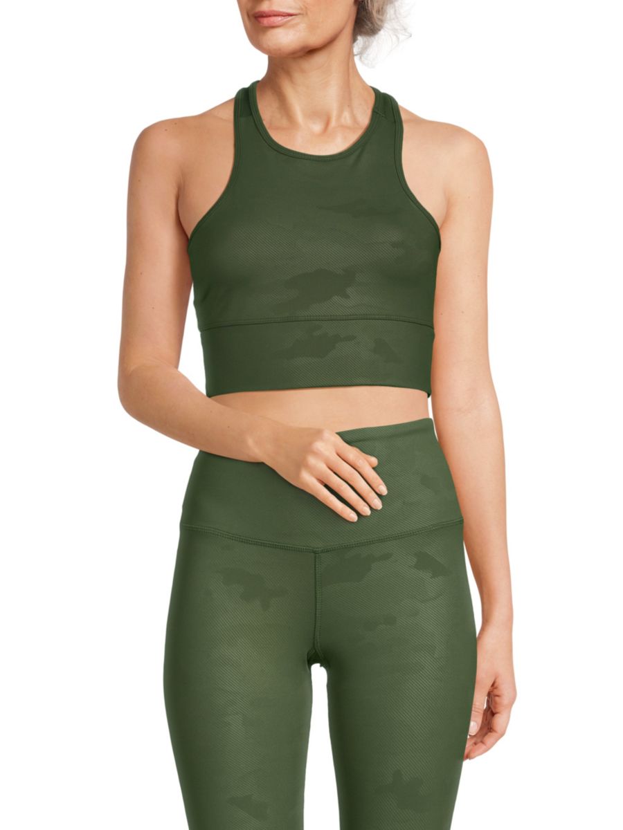 

Спортивный бюстгальтер с вырезом Боуи Strut This, цвет Green Embossed Camo
