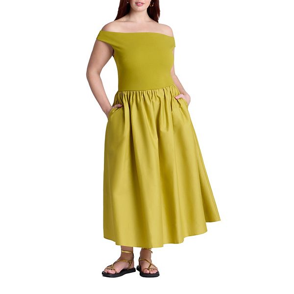 

Женское платье plus size с лодочкой из смесовой ткани Eloquii, Chartreuse