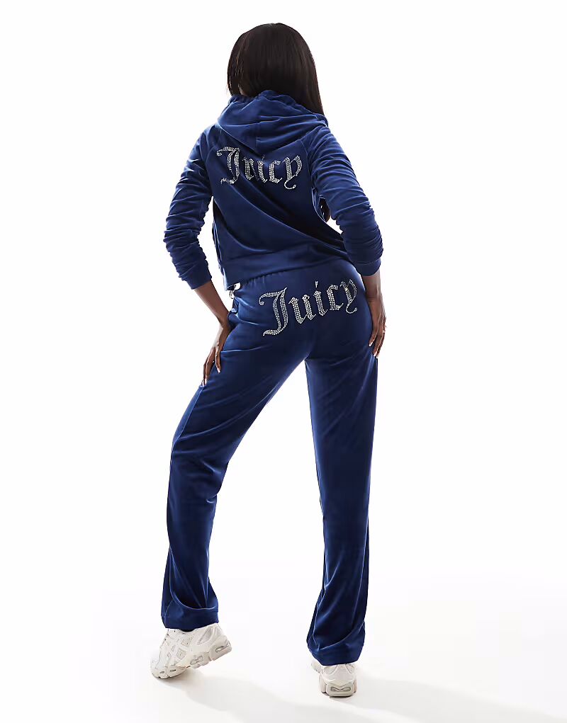 

Велюровые прямые джоггеры Juicy Couture темно-синего цвета