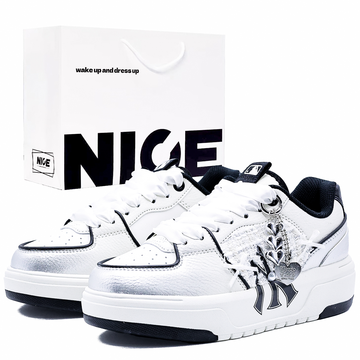 

MLB Chunky Liner Cushioning, износостойкие низкие кроссовки для скейтбординга Unisex Silver White