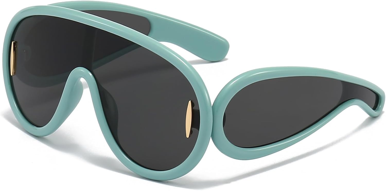 

Модные солнцезащитные очки-маска для женщин и мужчин, большие, серебристые, с зеркальными линзами, футуристический дизайн, стильные дизайнерские очки Breaksun, Green/Grey