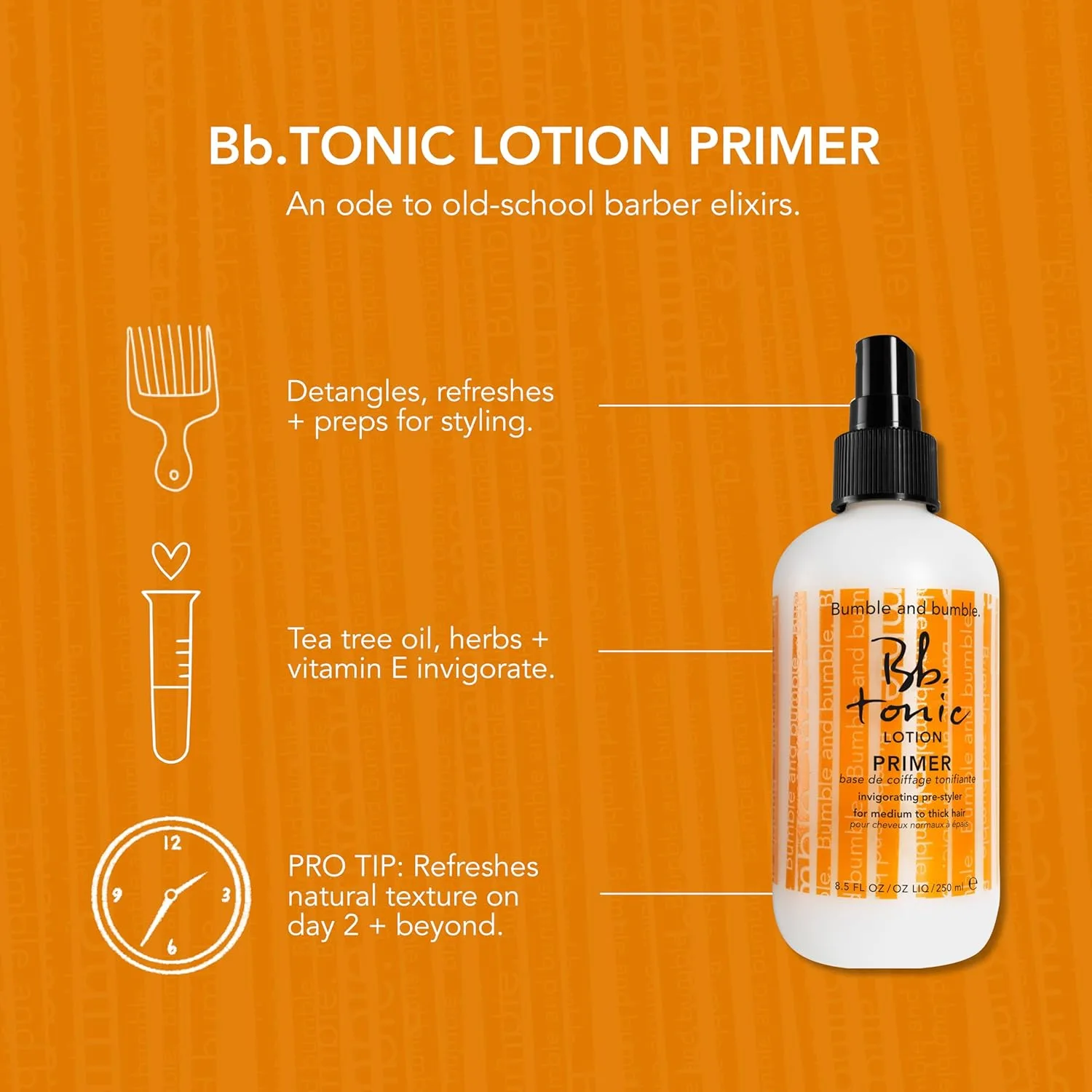 Bumble and bumble Tonic Lotion Hair Primer с маслом чайного дерева, освежает и подготавливает волосы к укладке, бодрящий травяной аромат, для средних и густых вьющихся, волнистых, прямых волос, 236 мл Bumble And Bumble. — фото 4