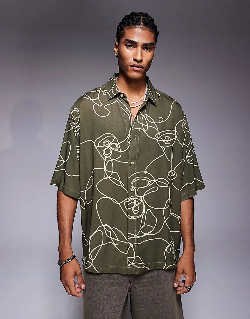 

Рубашка свободного кроя ASOS DESIGN зеленого цвета с абстрактным принтом