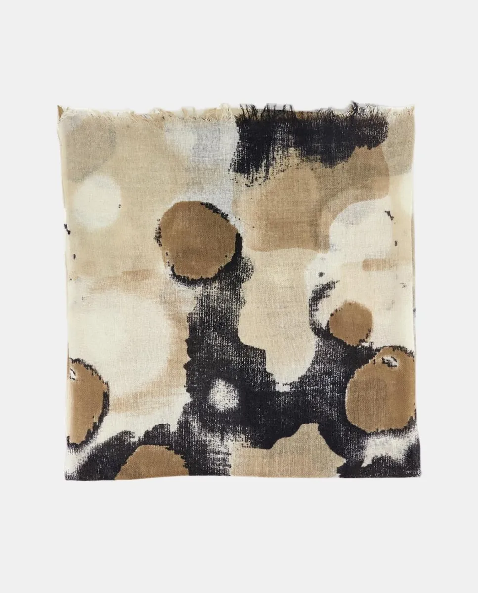 

Шерстяной платок с абстрактным принтом цвета верблюжий Abbacino