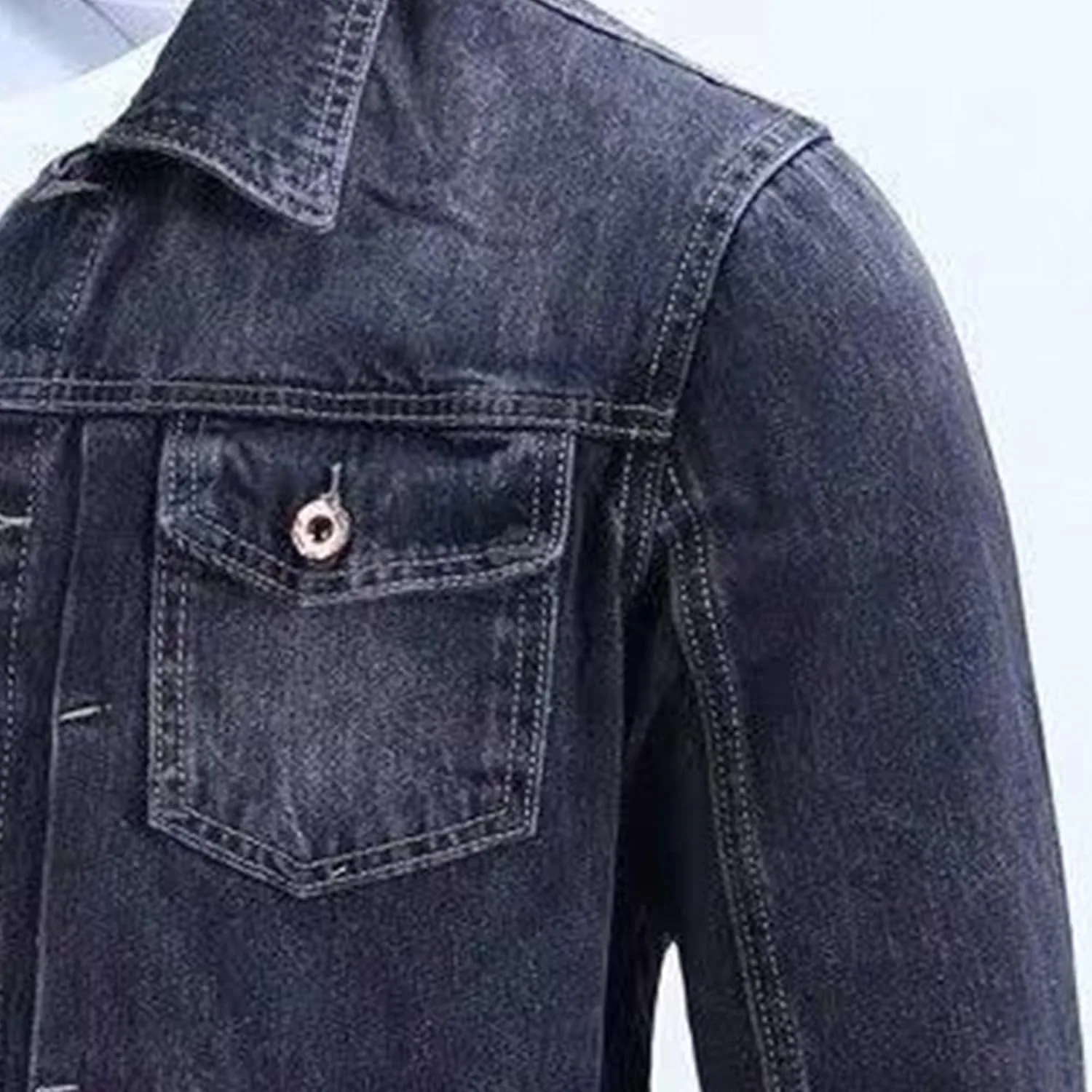 Мужская куртка джинсовая ретро винтаж Regular Fit Trucker Generic, черный — фото 4