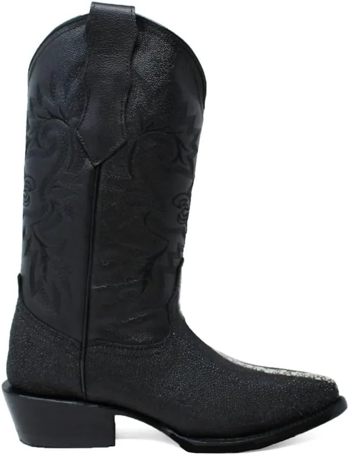 Мужские ковбойские сапоги Western J-Toe из натуральной кожи с экзотическим рисунком ската Rowstone - черные Generic — фото 4