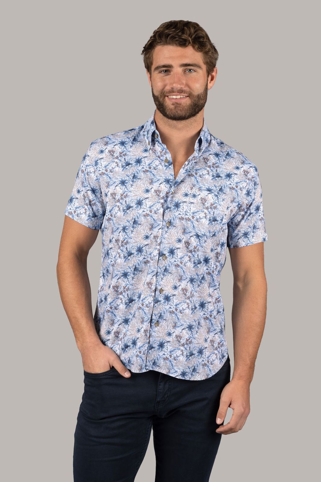 

Белая рубашка с синим и коричневым цветочным узором American Heritage