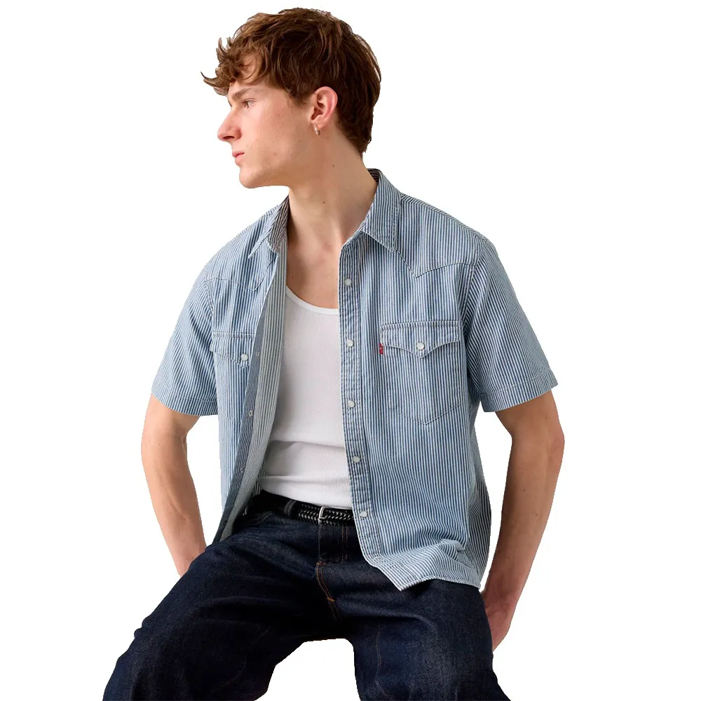 Классическая рубашка Levi's в стиле вестерн с коротким рукавом, синий — фото 4