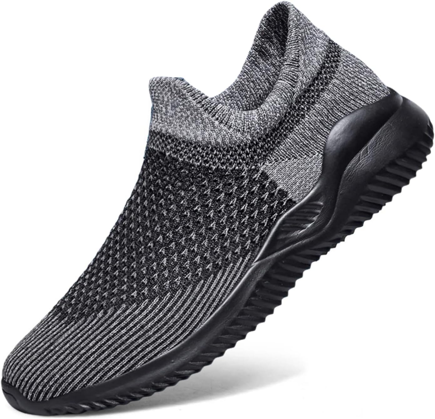 

Мужские легкие спортивные кроссовки из сетки, дышащие беговые кеды без шнурков, повседневные спортивные прогулочные туфли, черные и серые Generic