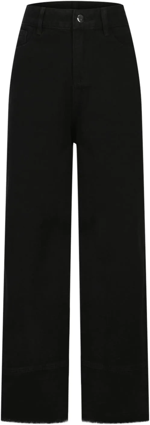 Джинсы женские High Waisted черные Loose Wide Leg Straight с эффектом потертостей — фото 4