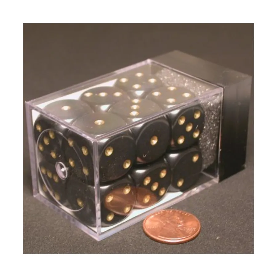 

d6 16 мм Черный с золотом (12), Dice - Opaque - d6 16mm (Chessex)