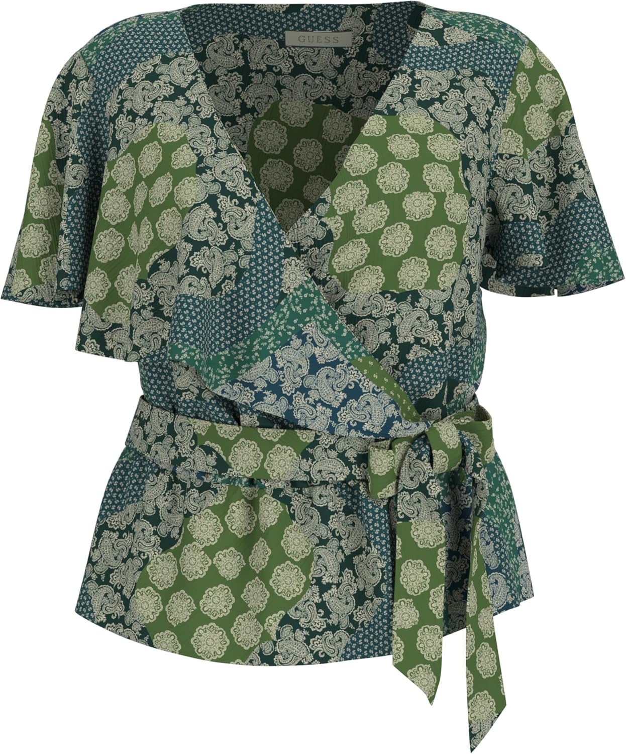 

GUESS Женская Футболка Ferra с Коротким Рукавом, Bandana Melody Print