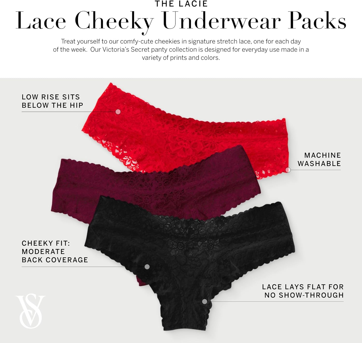 Женские трусики-бикини Victoria's Secret Women's Lace Cheeky Underwear, Core Mix — фото 3
