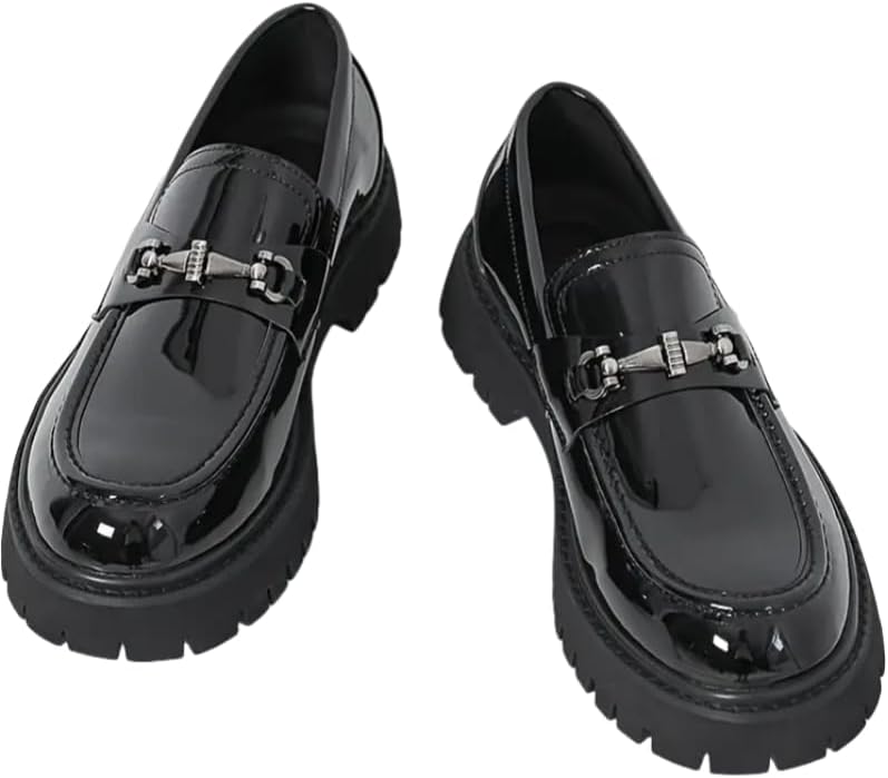 

Мужские классические лоферы - всесезонные однотонные слипоны с имитацией кожи, круглый носок, резиновая подошва для повседневной носки, вечеринок, свадьбы - повседневная корейская обувь с толстой глянцевой подошвой Fmshi, черный