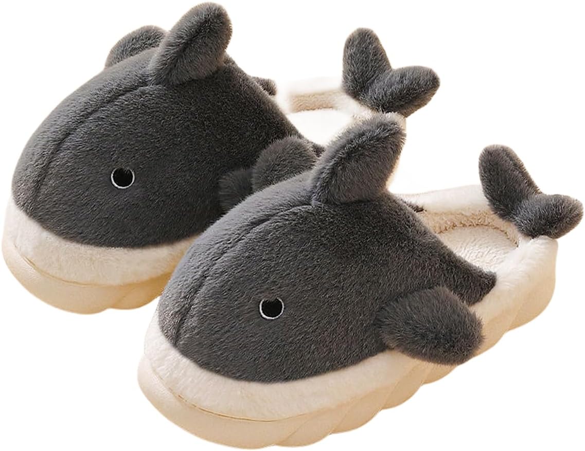 

Тапочки с китовой акулой V OPXIN для женщин и мужчин, милые тапочки с толстой подошвой в виде мультяшных животных, мягкие плюшевые пушистые кавайные домашние тапочки-акулы для дома и улицы, серый