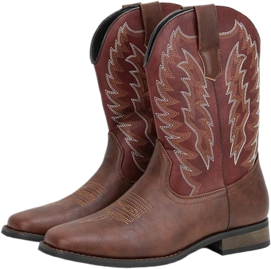 

Мужские ковбойские сапоги DMGYCK в западном стиле, модные ретро сапоги с классической вышивкой, на подъем, с противоскользящей подошвой, красный