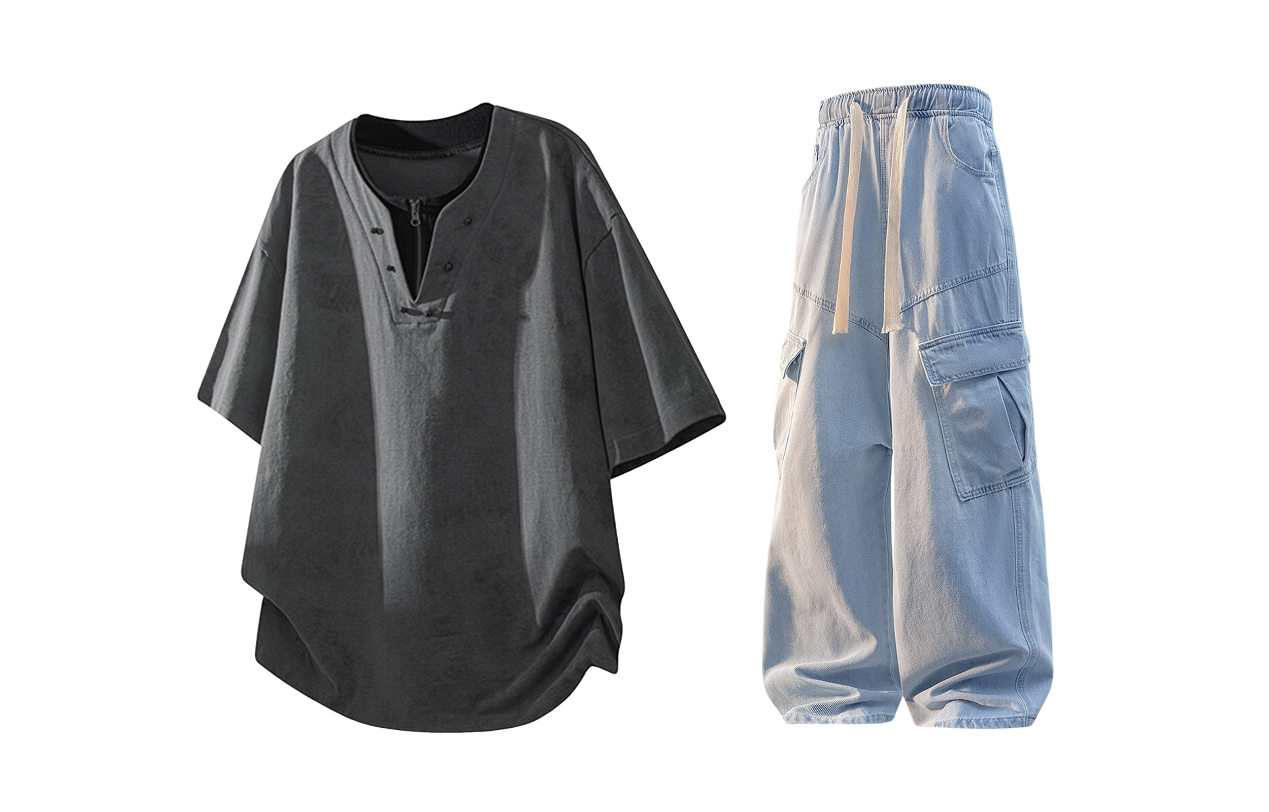 

Повседневный спортивный свитер Unisex с круглой горловиной Moderate X1617, серый tie-dye short-sleeved top+светло-синий jeans