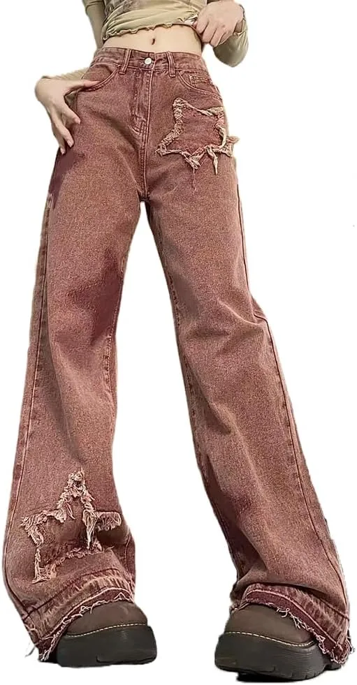 

LAFOURAM Petite Jeans для женщин 5 FT, широкие, мешковатые, в стиле grunge Y2K с пайетками и аппликацией