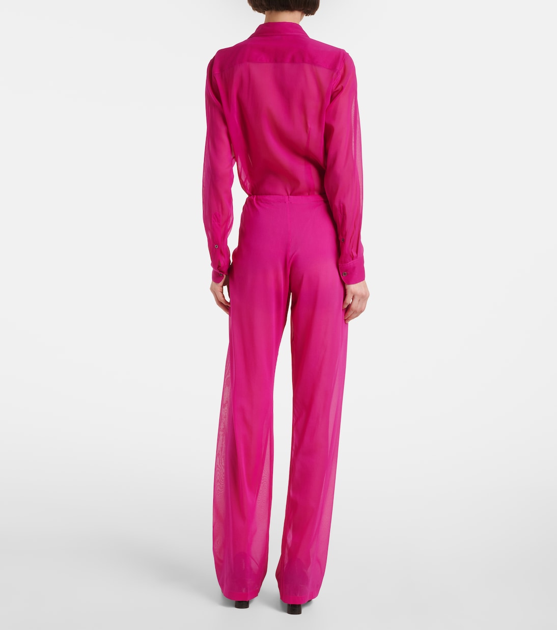 Широкие брюки из смесового шелка с высокой талией Dries Van Noten, фуксия — фото 3