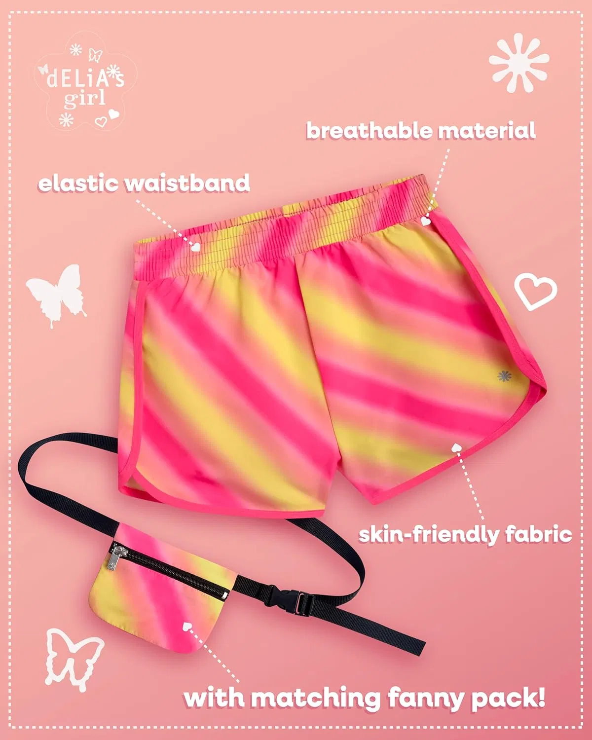DELiA*s Спортивные шорты для девочек - комплект из 4 спортивных шорт для занятий спортом на открытом воздухе с поясной сумкой - выбирайте размер больше для лучшей посадки, Pink/Blue/Black/Yellow — фото 4