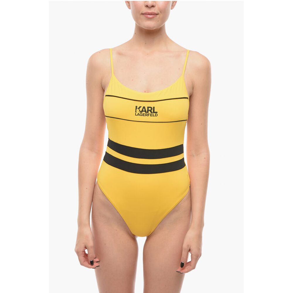 

Двухцветный слитный купальник с напечатанным логотипом Karl Lagerfeld, Yellow