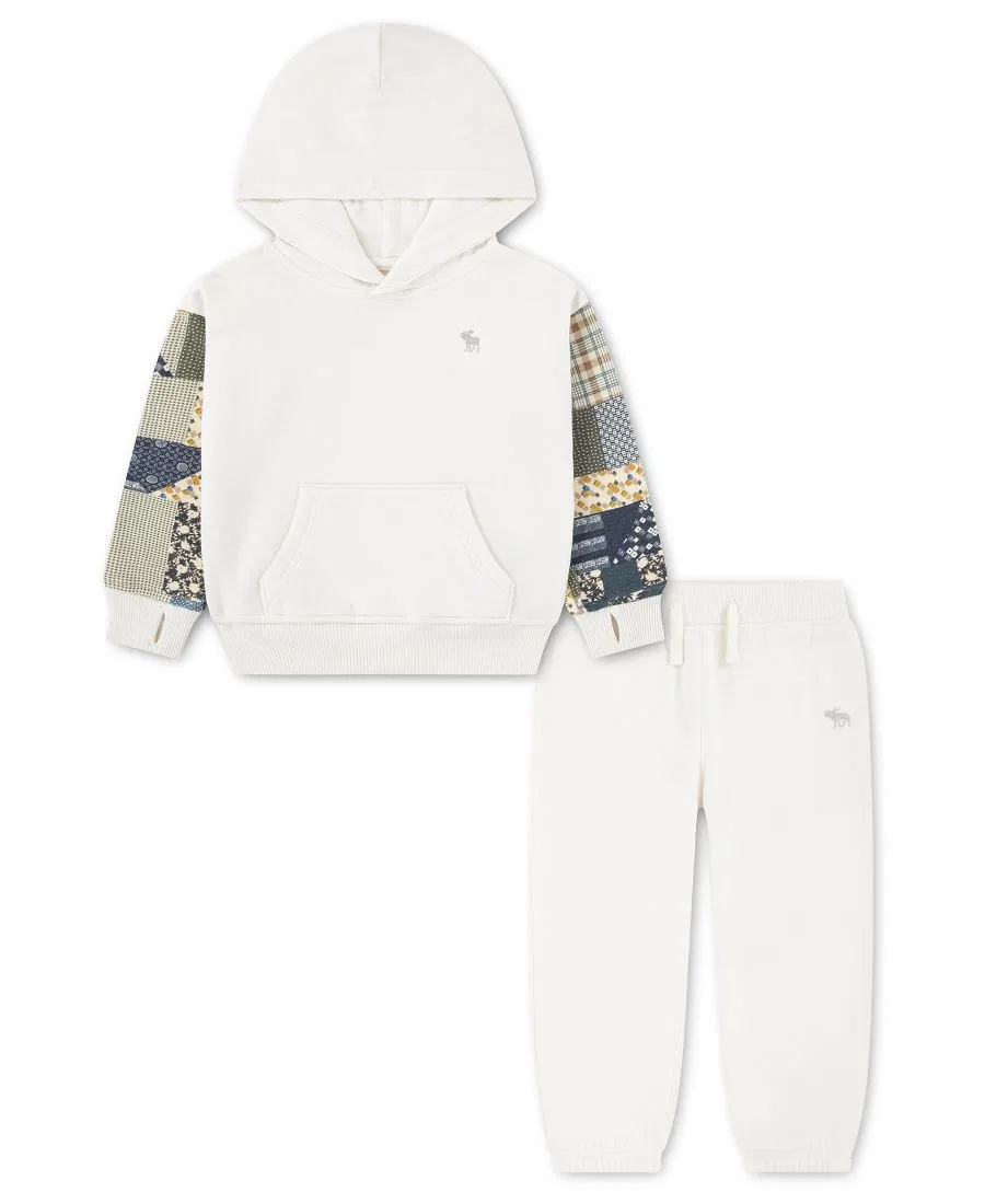 Комплект из двух предметов: худи и брюки Abercrombie Essentials Patchwork для мальчиков (2T-5T) Abercrombie Kids, белый