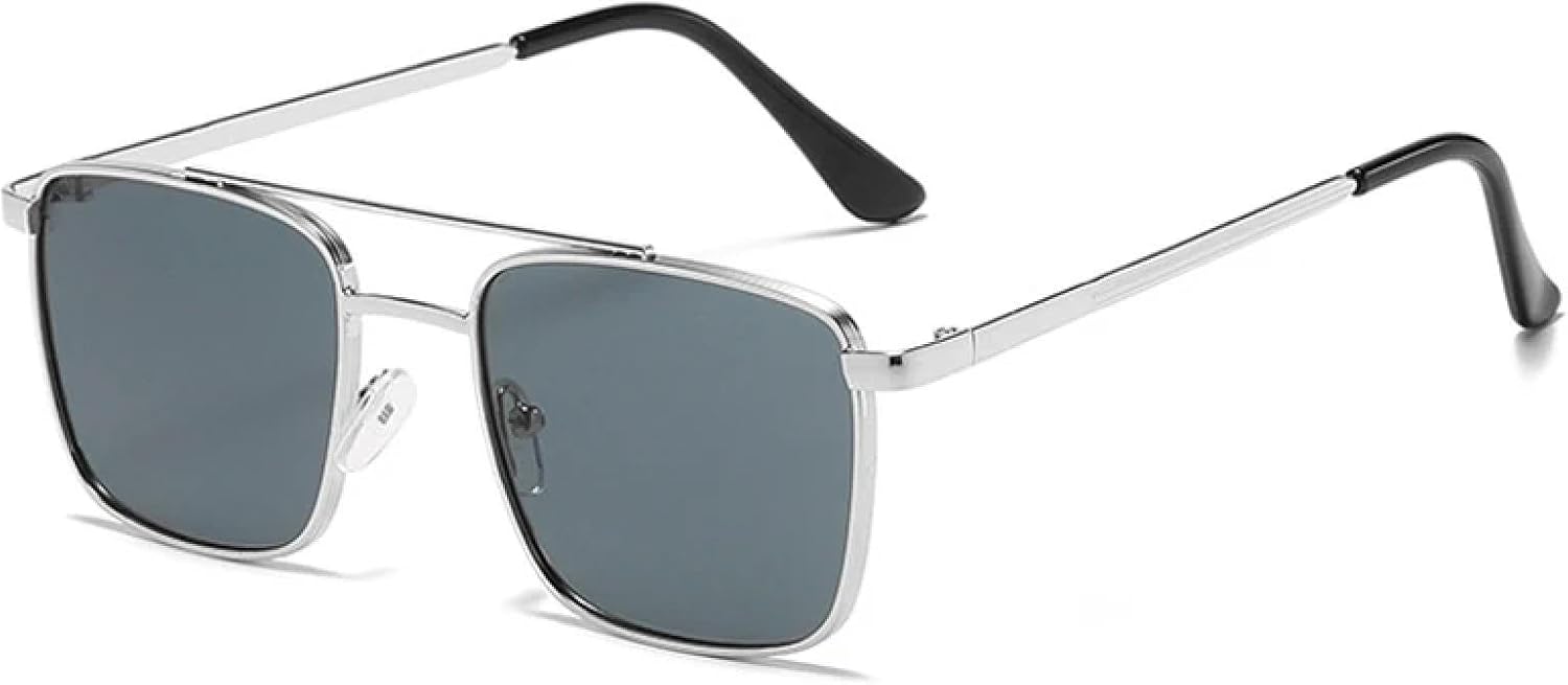 

Ретро-солнцезащитные очки с двойными металлическими перемычками для женщин, модные, с прозрачными линзами с градиентом цвета "океан", защита от УФ-излучения UV400 TVTBBVV, Silver Gray