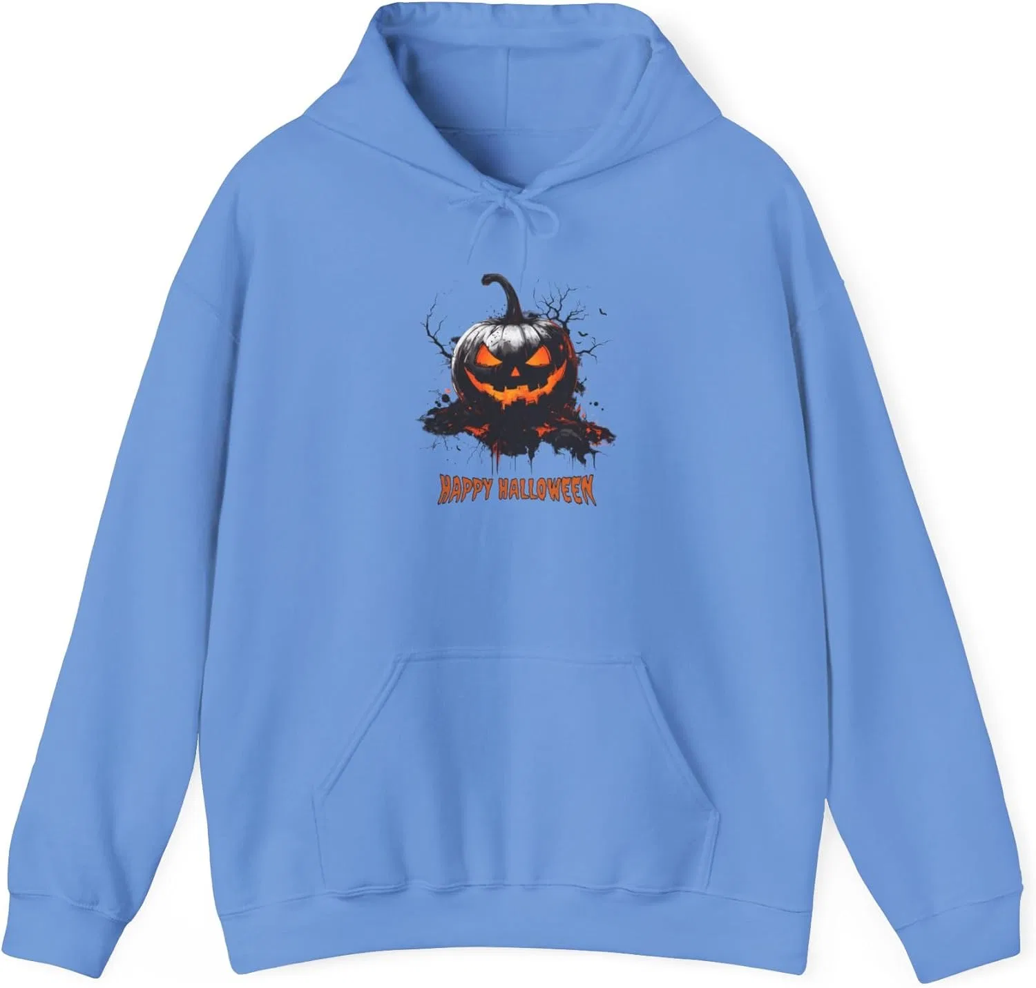 Толстовка с капюшоном Spooky Pumpkin Unisex Heavy Blend, принт Happy Halloween, 50% хлопок 50% полиэстер, 5 цветов GENERIC, синий