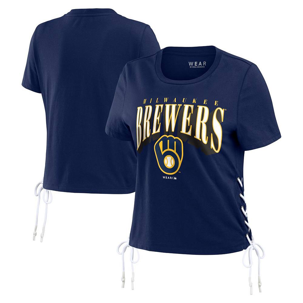 

Женская укороченная футболка Erin Andrews на шнуровке по бокам Milwaukee Brewers WEAR by Erin Andrews, цвет Brw Navy