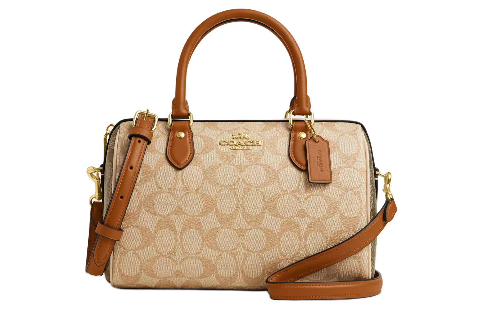 

Rowan Coated Canvas Плечевая Сумка Через Плечо Среднего Размера Женская Светло-Бежевая COACH