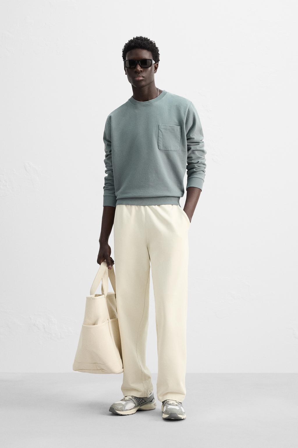 

Брюки для бега трусцой обычного покроя ZARA, устрично-белый
