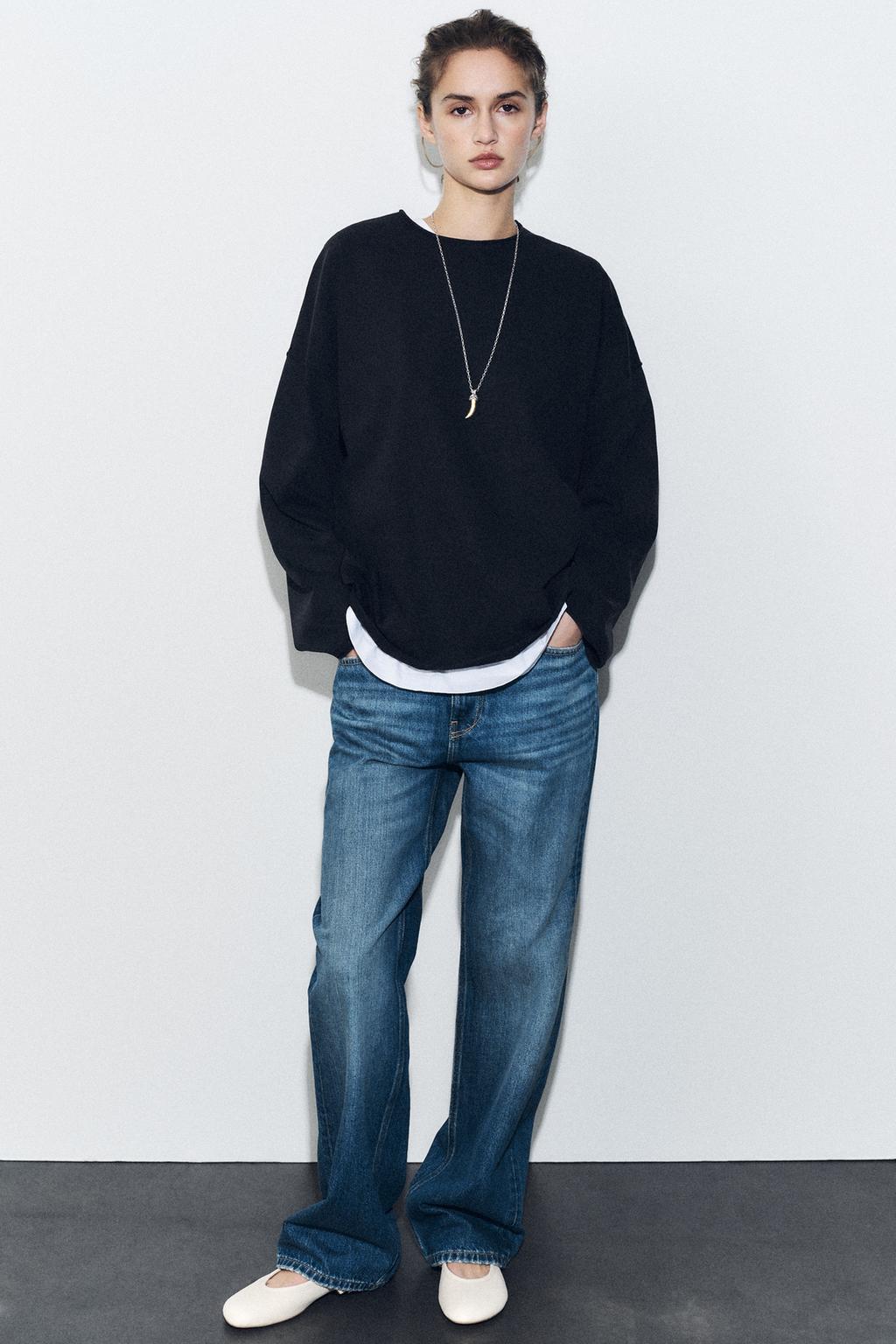 

Застиранная футболка из плотного хлопка ZARA, черный