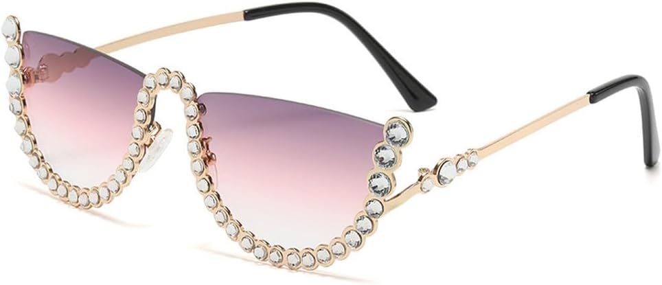 

Винтажные круглые солнцезащитные очки с бриллиантами для женщин, сексуальные, роскошные, полуовальные, с кристаллами, в стиле ретро, ​​модные солнцезащитные очки со стразами HVTVTLA, D4