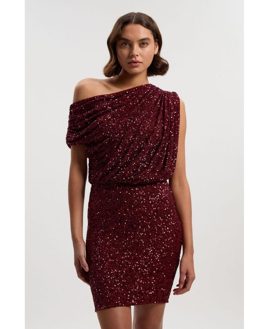 

Женское мини-платье на одно плечо, расшитое пайетками Karen Millen, Plum