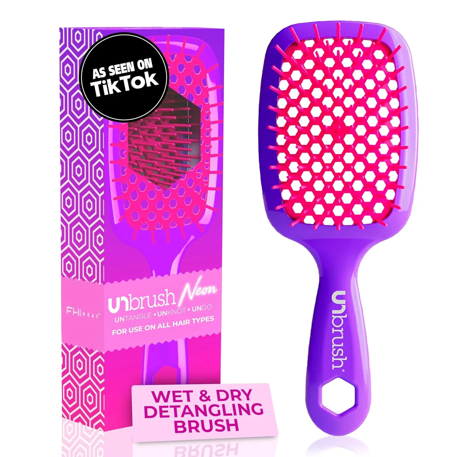 Расческа FHI Heat UNbrush для безболезненного расчесывания всех типов влажных и сухих волос - прочные антистатические щетинки DuoFlex, легкая ручка, вентилируемая конструкция. 1 шт. (12 шт.), Electric Berry Purple