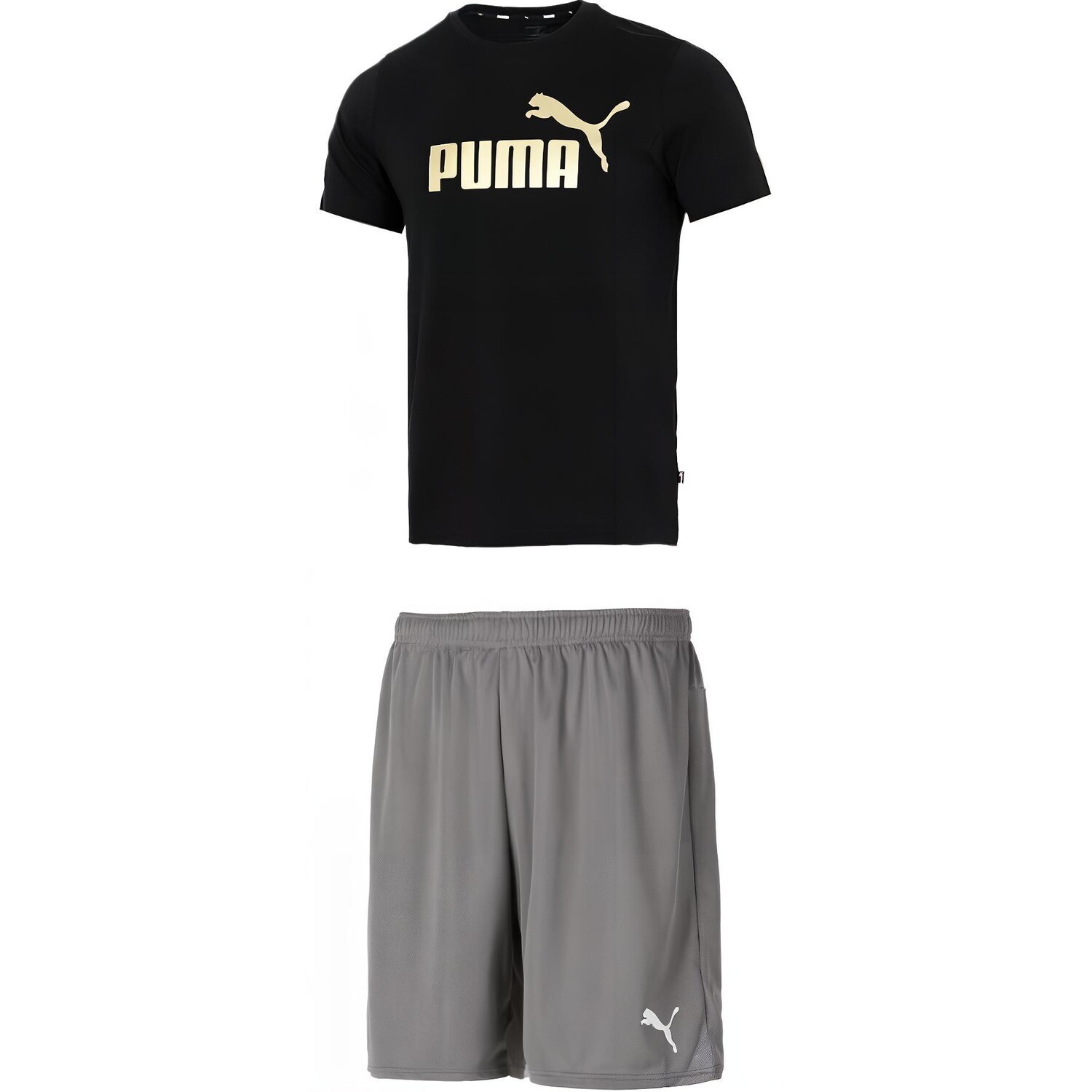 

Повседневный спортивный мужской комплект: черный топ + серые шорты Puma, черный