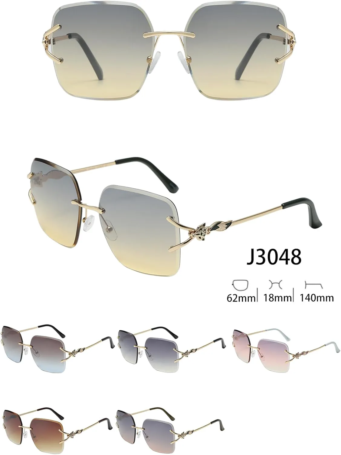 

Набор из 12 штук - Модные солнцезащитные очки Foxtail в квадратной оправе без оправы, разные цвета, в упаковке, модные женские очки, J3048 Generic, Brown