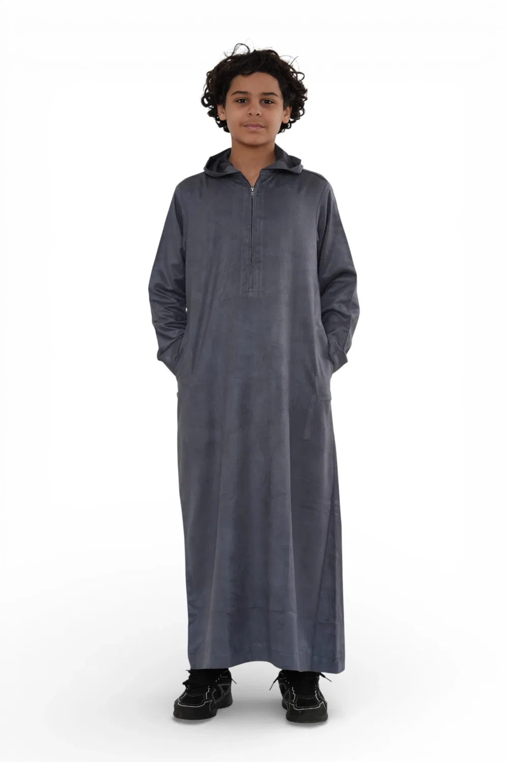 Arabic Thobes Детский серый марокканский халат Джубба с капюшоном для мальчиков Рамадан Ид Тобе - K-HM12
