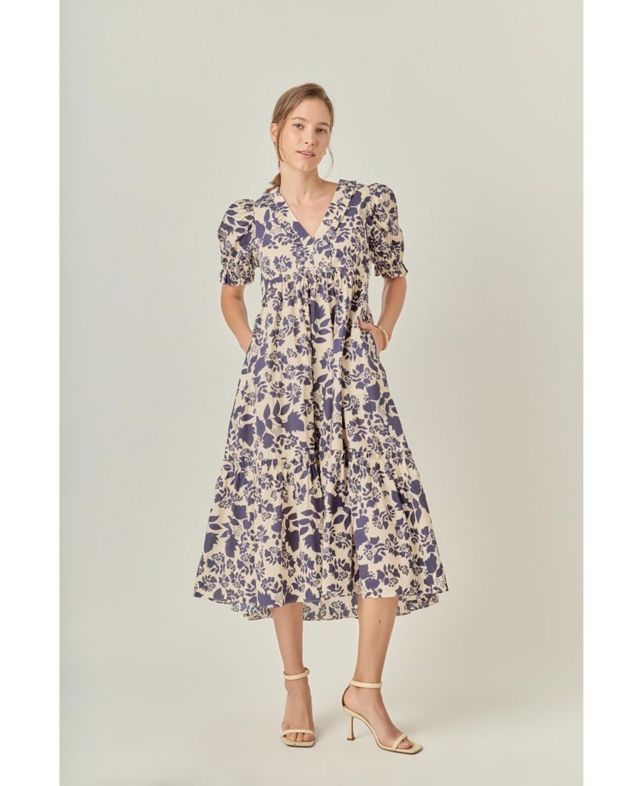 

Женское многоярусное платье миди с цветочным принтом English Factory, No Color