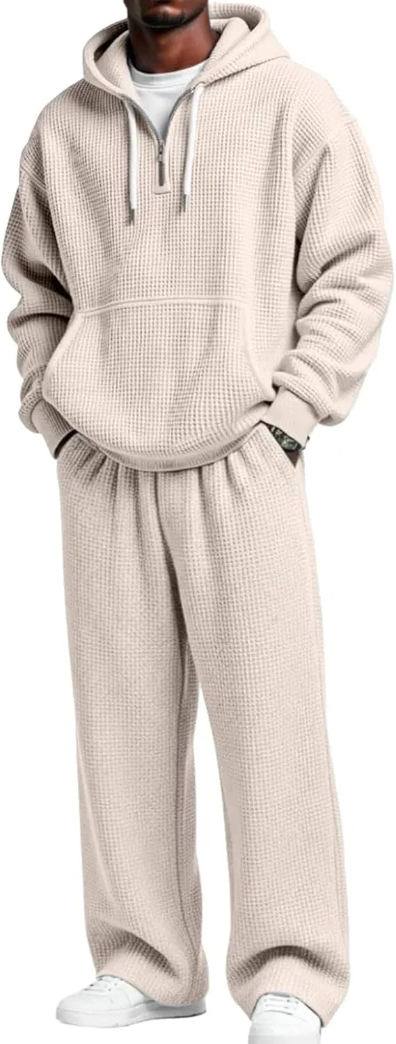 Костюм спортивный мужской из вафельной ткани, молочный K004-beige