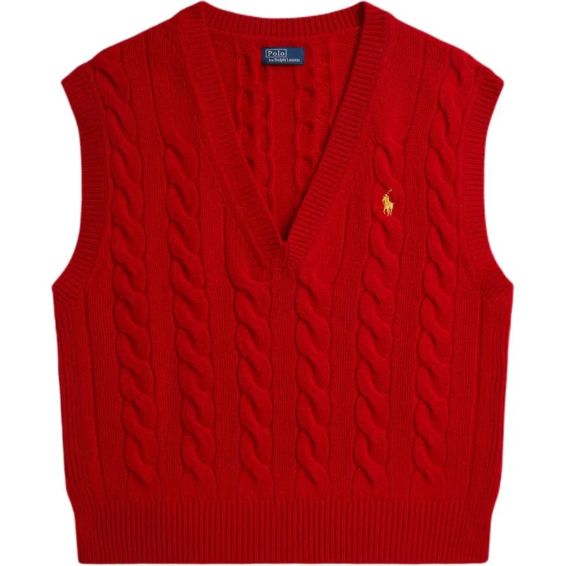 Свитер с v-образным вырезом и рельефным узором Polo Ralph Lauren, красный