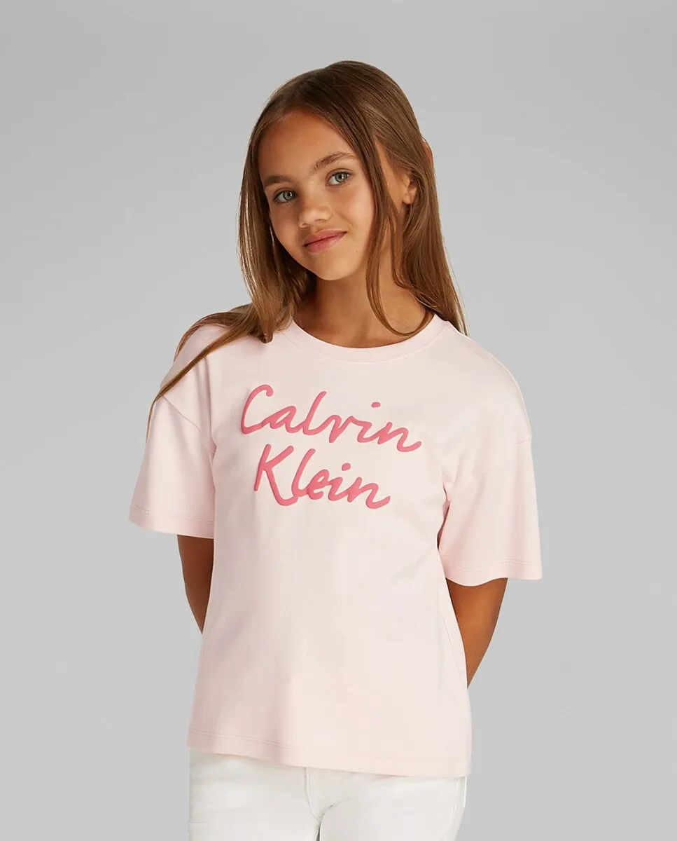 

Футболка свободного кроя с короткими рукавами и логотипом для девочек Calvin Klein, розовый