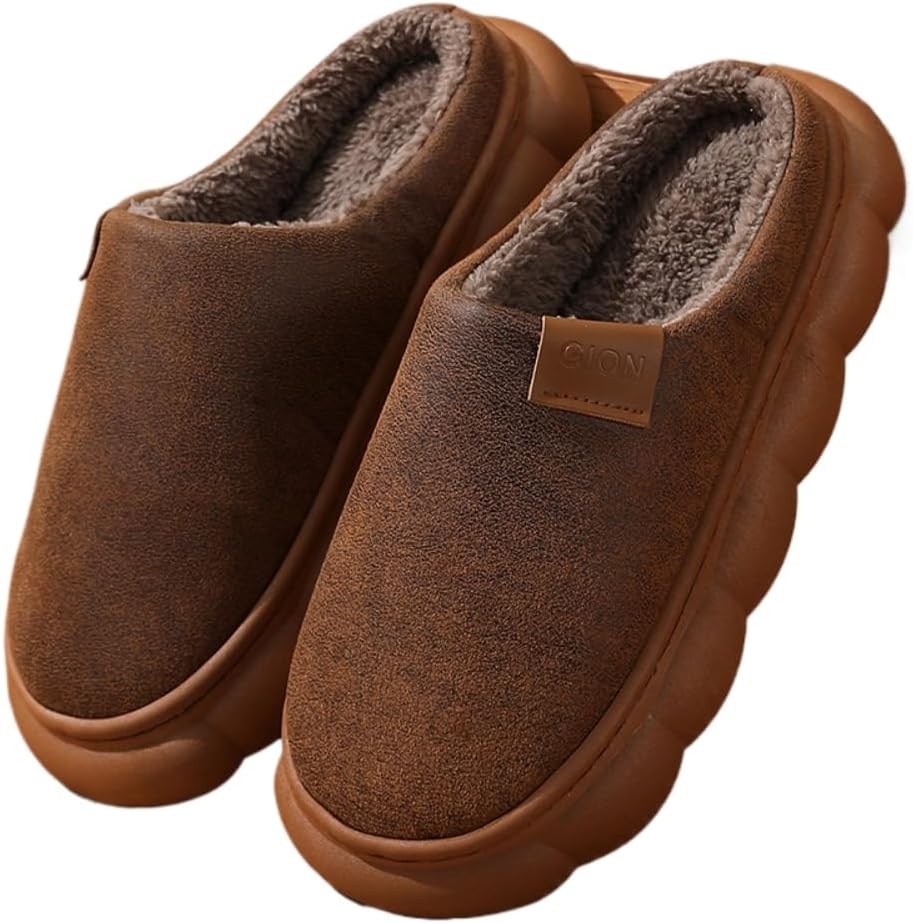 

Мужские домашние тапочки из замши премиум-класса с термоэффектом, противоскользящие, мягкие и теплые с пушистой подкладкой, подошва с эффектом памяти Generic, коричневый