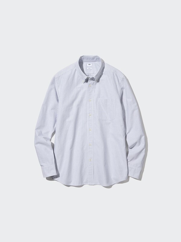 

Оксфордская рубашка в полоску, приталенный крой Uniqlo, серый